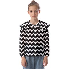 Wave-black White Kids  Peter Pan Collar Blouse by kyorashop23