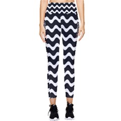 Wave-black White Pocket Leggings  by kyorashop23