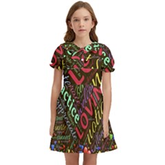 Loving Practice Agape Heart Kids  Bow Tie Puff Sleeve Dress by Paksenen