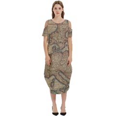 Old Vintage Classic Map Of Europe Cold Shoulder Loose Fit Dress With Pockets by Paksenen