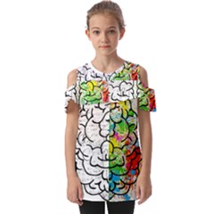 Brain Mind Psychology Idea Drawing Fold Over Open Sleeve Top by Loisa77