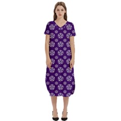 White Pentacle And Purple Pattern T-shirt Midi Dress With Pockets by cheekywitch