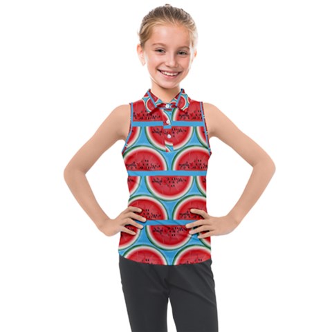 Illustrations Watermelon Texture Pattern Kids  Sleeveless Polo T-shirt by anzea