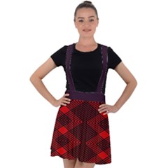 Pattern Rot Schwarz Velvet Suspender Skater Skirt by dedoma