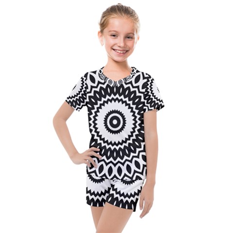 Circular Concentric Radial Symmetry Abstract Kids  Mesh T-shirt And Shorts Set by Proyonanggan
