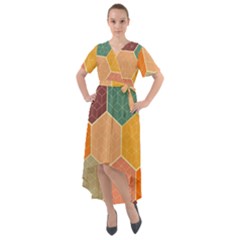Abstract Hex Hexagon Grid Pattern Honeycomb Front Wrap High Low Dress by Proyonanggan