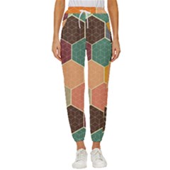 Abstract Hex Hexagon Grid Pattern Honeycomb Women s Cropped Drawstring Pants by Proyonanggan