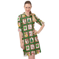 Christmas Paper Christmas Pattern Long Sleeve Mini Shirt Dress by Bedest