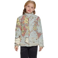 Vintage Old Antique World Map Kids  Puffer Bubble Jacket Coat by Bedest