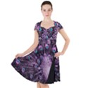 Purple Peacock Cap Sleeve Midi Dress View1