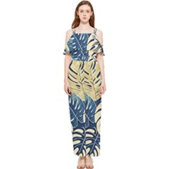 Abstract Art Tropical Leaves Draped Sleeveless Chiffon Jumpsuit by Valentinaart