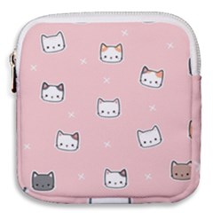 Cute Cat Cartoon Doodle Seamless Pink Pattern Mini Square Pouch by Grandong