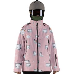 Cute Cat Cartoon Doodle Seamless Pink Pattern Men s Zip Ski And Snowboard Waterproof Breathable Jacket by Grandong
