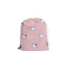 Cute Cat Cartoon Doodle Seamless Pink Pattern Drawstring Pouch (small) by Grandong