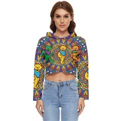 Dead Dancing Bears Grateful Dead Pattern Women s Lightweight Cropped Hoodie by Grandong