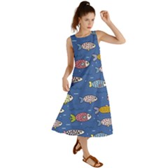 Sea Fish Blue Submarine Animals Summer Maxi Dress by Loisa77