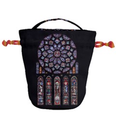 Chartres Cathedral Notre Dame De Paris Stained Glass Drawstring Bucket Bag by Grandong
