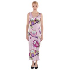 Owls Bird Animal Pattern Fitted Maxi Dress by Loisa77