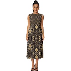 Vintage Batik Art Architecture Pattern Sleeveless Round Neck Midi Dress by Ravend