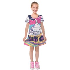 Dessert Chocolate Cream Kids  Short Sleeve Velvet Dress by Loisa77