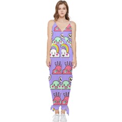 Cloud Seamless Pattern Sleeveless Tie Ankle Chiffon Jumpsuit by Apen