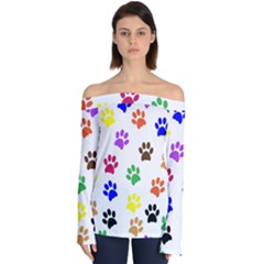 Pawprints Paw Prints Paw Animal Off Shoulder Long Sleeve Top by Apen
