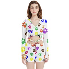 Pawprints Paw Prints Paw Animal Velvet Wrap Crop Top And Shorts Set by Apen