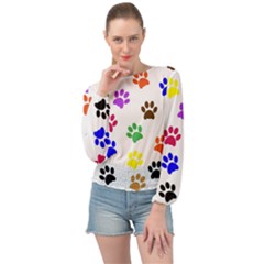 Pawprints Paw Prints Paw Animal Banded Bottom Chiffon Top by Apen