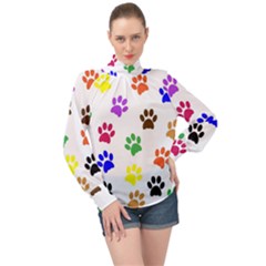 Pawprints Paw Prints Paw Animal High Neck Long Sleeve Chiffon Top by Apen
