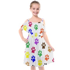 Pawprints Paw Prints Paw Animal Kids  Cut Out Shoulders Chiffon Dress by Apen