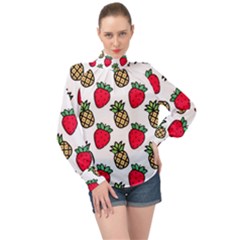 Strawberries Pineapples Fruits High Neck Long Sleeve Chiffon Top by Loisa77