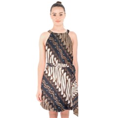 Batik Indonesian Culture Indonesia Authentic Halter Collar Waist Tie Chiffon Dress by Perong