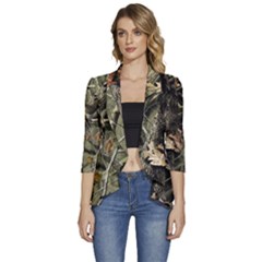 Realtree Camo Seamless Pattern Women s 3/4 Sleeve Ruffle Edge Open Front Jacket by Perong