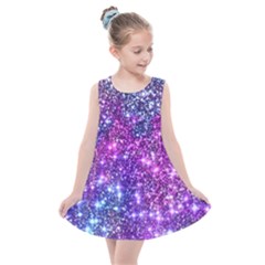 Purple Violet Glitter Galaxy Nebula Space Pattern Kids  Summer Dress by Perong