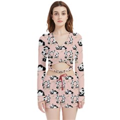 Cute Panda Animal Pattern Velvet Wrap Crop Top And Shorts Set by Perong