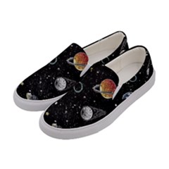 Glittering Planets Space Galaxy Glitter Black Women s Canvas Slip Ons by Perong