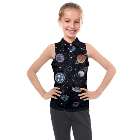 Glittering Planets Space Galaxy Glitter Black Kids  Sleeveless Polo T-shirt by Perong