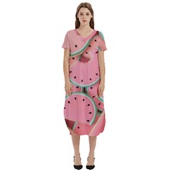 Aesthetic Cute Kawaii Watermelon T-shirt Midi Dress With Pockets by Perong