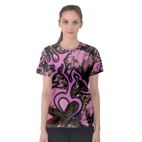 Pink Browning Deer Glitter Camo Women s Sport Mesh T-shirt by Perong