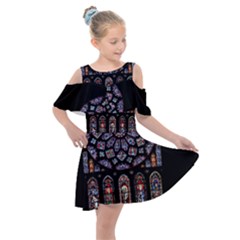 Chartres Cathedral Notre Dame De Paris Stained Glass Kids  Shoulder Cutout Chiffon Dress by Grandong