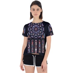 Chartres Cathedral Notre Dame De Paris Stained Glass Open Back Sport T-shirt by Grandong