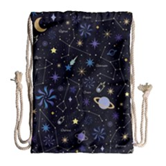 Starry Night  Space Constellations  Stars  Galaxy  Universe Graphic  Illustration Drawstring Bag (large) by Grandong
