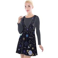 Starry Night  Space Constellations  Stars  Galaxy  Universe Graphic  Illustration Plunge Pinafore Velour Dress by Grandong
