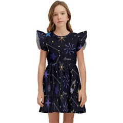 Starry Night  Space Constellations  Stars  Galaxy  Universe Graphic  Illustration Kids  Winged Sleeve Dress by Grandong