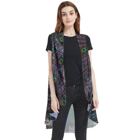 Bird Peacock Feathers Sleeveless Chiffon Waistcoat Shirt by Perong