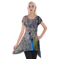 Peacock Bird Animal Peafowl Short Sleeve Side Drop Tunic by Perong