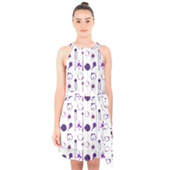 Liquid Splash Pattern Stroke Drip Halter Collar Waist Tie Chiffon Dress by Perong