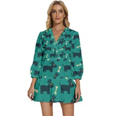 Happy Dogs Animals Pattern V-neck Placket Mini Dress by Ket1n9