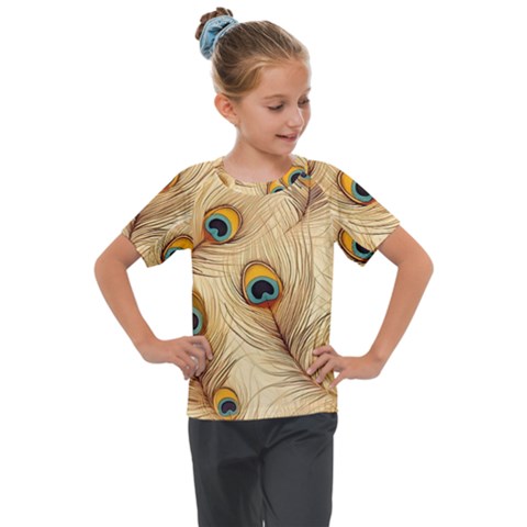 Vintage Peacock Feather Peacock Feather Pattern Background Nature Bird Nature Kids  Mesh Piece T-shirt by Maspions