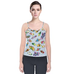 Fish Ocean Sea Water Diving Blue Velvet Spaghetti Strap Top by Perong